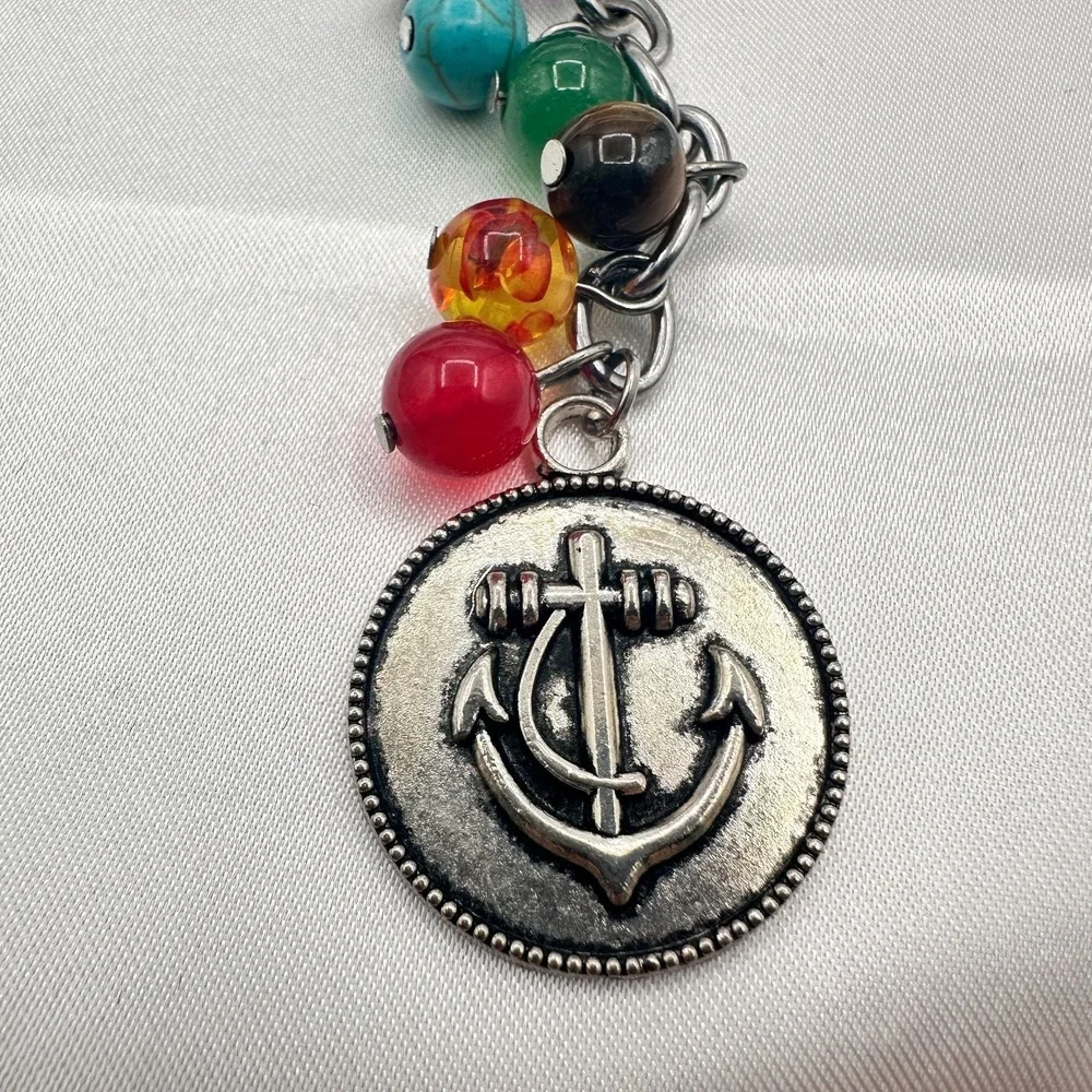 Vintage 80s 7 Chakra Healing Stone Keychain Yoga Reiki Anchor Charm Gift Jewelry